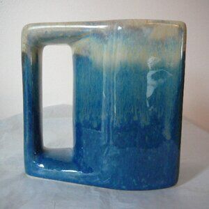 Blue & Tan Drip Glazed Mexican Kokopelli Padilla Unusual Shaped Handled Cup Mug